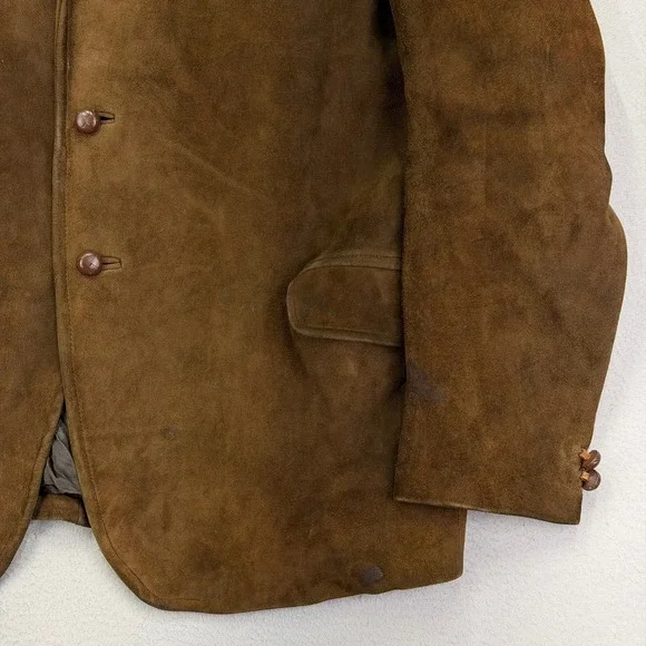 Vintage 70s Suede Leather Blazer Jacket Mens 46 Brown Western Heavy 3-Button